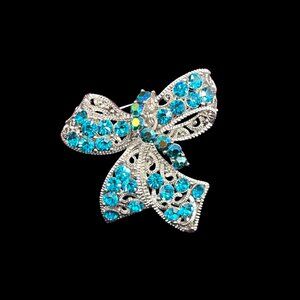 Vintage Rhinestone Brooch Blue Aurora Rhinestones Midcentury